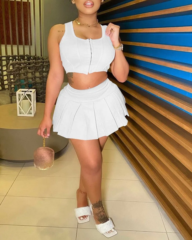 Zip Front Corset Crop Top & Skirt Sets