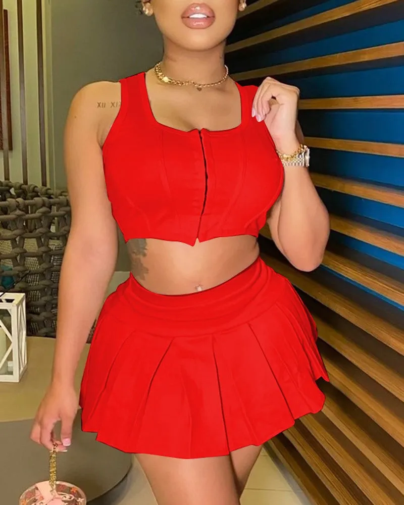 Zip Front Corset Crop Top & Skirt Sets